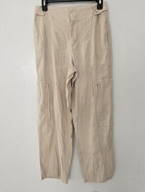 Jason Wu Beige Cargo Pants Linen Blend Twill Straight Leg Pockets Stretch Size S